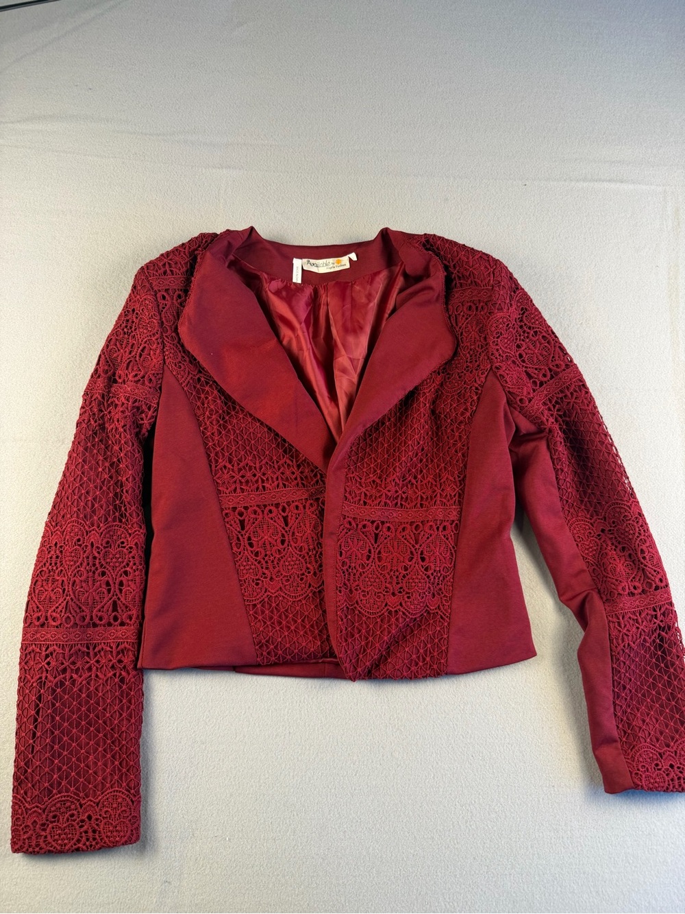Women's Burgundy Lace-Panel Blazer Jacket